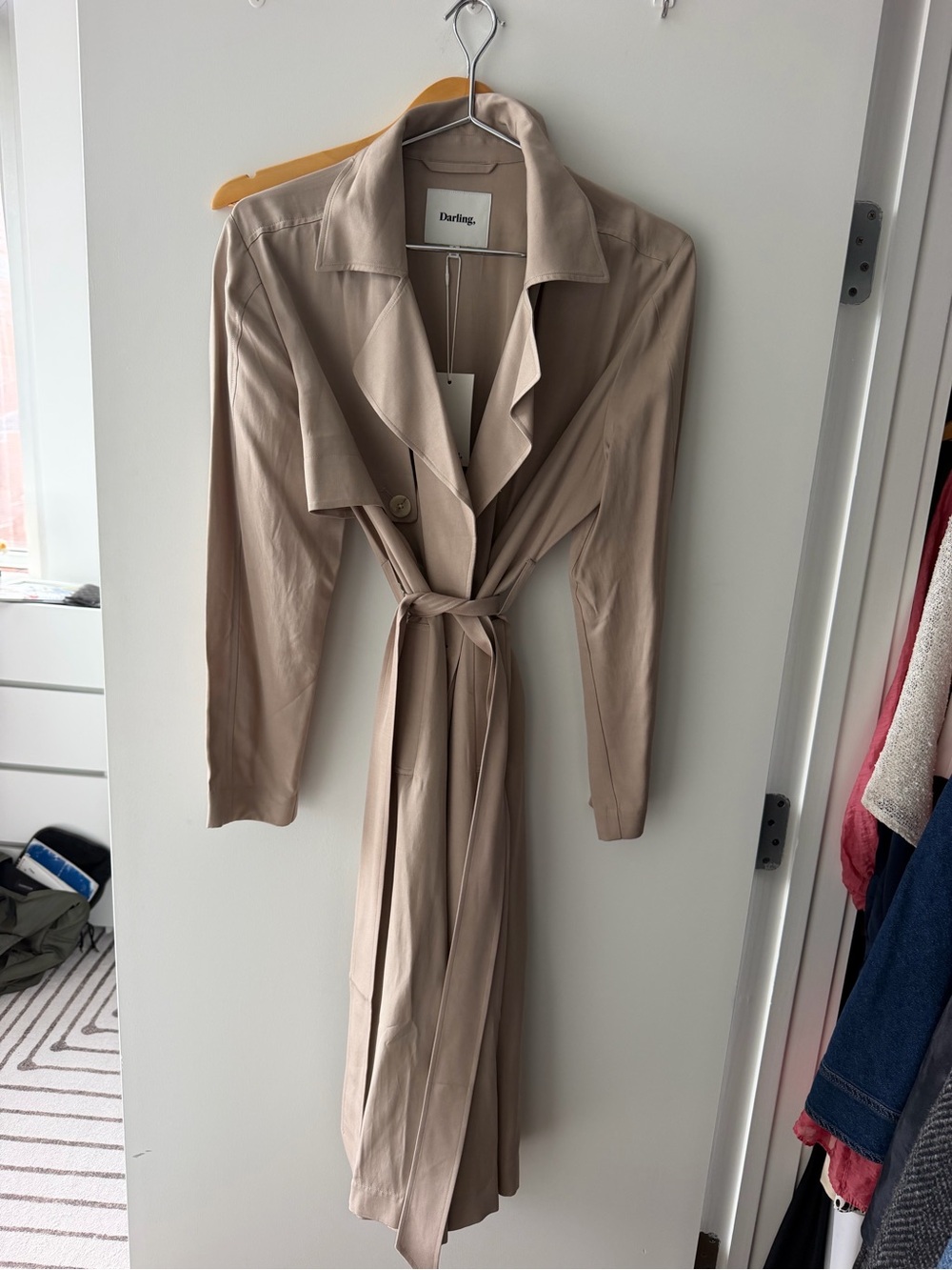 Darling LIGHTWEIGHT Long Sleeve Beige Trench Dress with Tie Waist